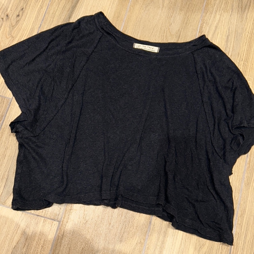 We The Free (Free People) - Black - Light Linen Crop Top (Large)